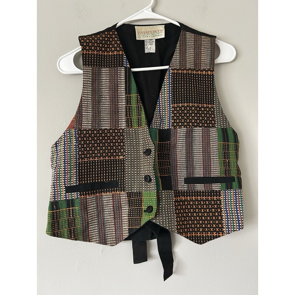 Vintage Passports of Pier Imports Retro Patchwork Colorful Vest Size Medium